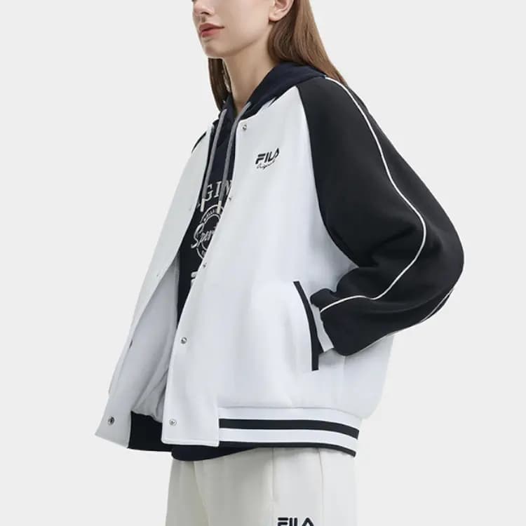 FILA Fashion Simple Warm Baseball Jacket Women's Standard White 3