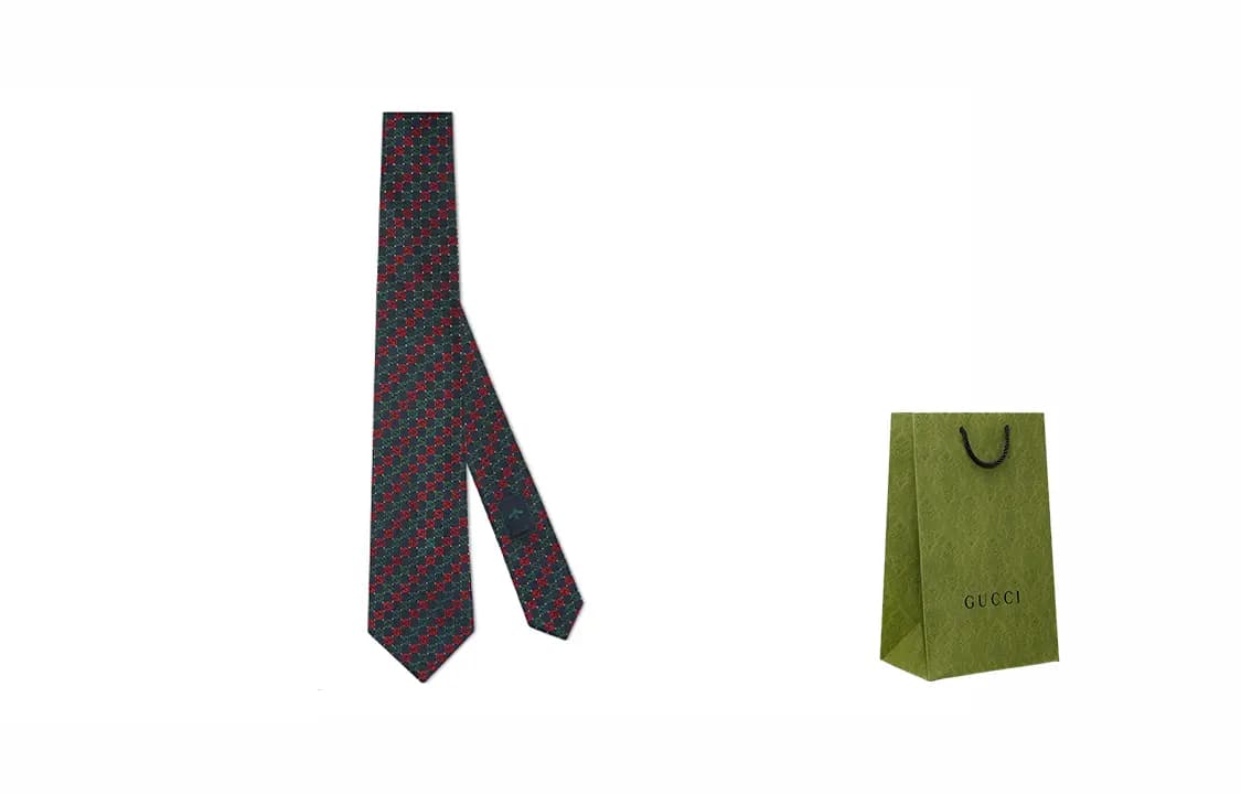 GUCCI Double G İpək Qalstuk Qırmızı/Yaşıl 4