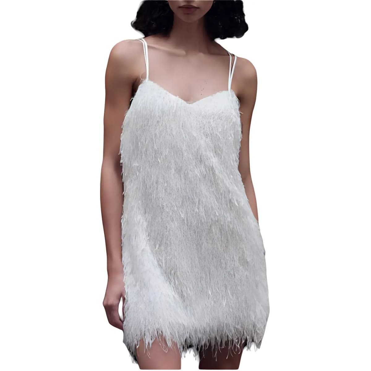 ZARA Metallic Thread Fringe Mini Don Qadın Ağ 3
