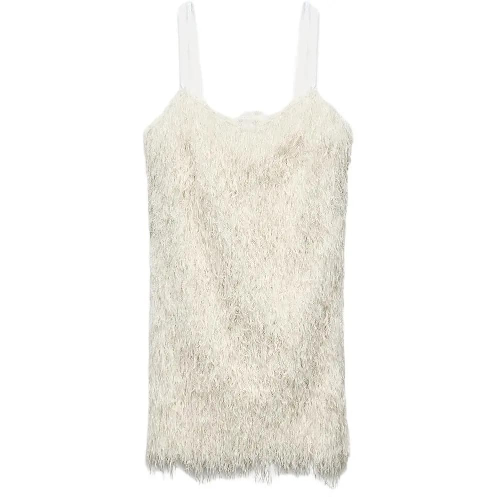 ZARA Metallic Thread Fringe Mini Don Qadın Ağ
