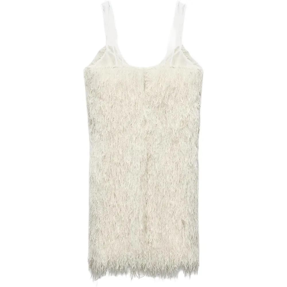 ZARA Metallic Thread Fringe Mini Don Qadın Ağ 2