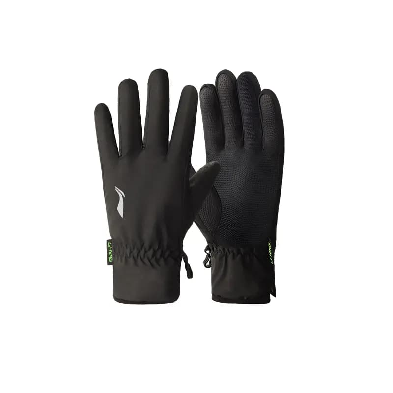 LiNing Windproof Warm Outdoor Cycling Polyester Sports Gloves Unisex Black