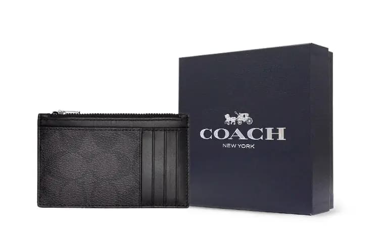 COACH PVC Dəri Pulqabı Unisex Qara 7