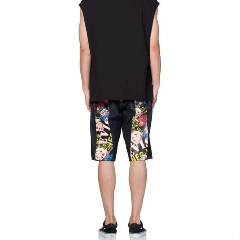 EVISU SS21 Buddha Head Tiger Large M Print Denim Loose Shorts Men's Denim Blue 6