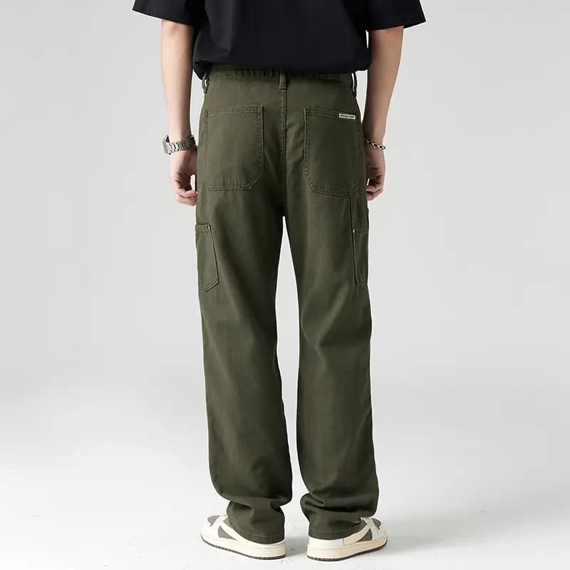 Jeep American Retro Vibe Amekaji Patchwork High-Street Versatile Fashion Fleece Optional Simple Drawstring Elastic Casual Logger Pants Streetwear Loose Straight-Leg Denim Work Pants Unisex 7
