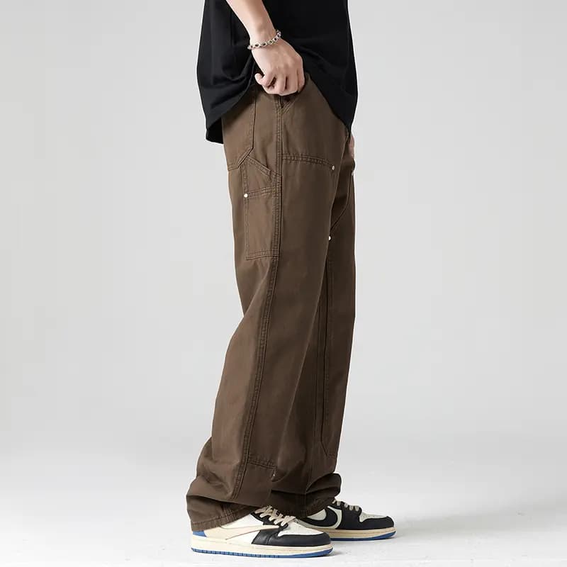 Jeep American Retro Vibe Amekaji Patchwork High-Street Versatile Fashion Fleece Optional Simple Drawstring Elastic Casual Logger Pants Streetwear Loose Straight-Leg Denim Work Pants Unisex 13