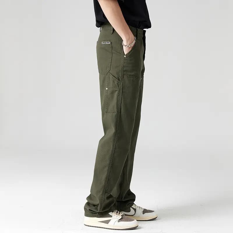Jeep American Retro Vibe Amekaji Patchwork High-Street Versatile Fashion Fleece Optional Simple Drawstring Elastic Casual Logger Pants Streetwear Loose Straight-Leg Denim Work Pants Unisex 6