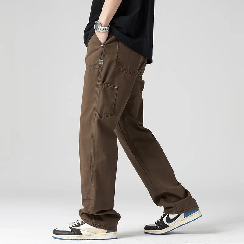 Jeep American Retro Vibe Amekaji Patchwork High-Street Versatile Fashion Fleece Optional Simple Drawstring Elastic Casual Logger Pants Streetwear Loose Straight-Leg Denim Work Pants Unisex 12