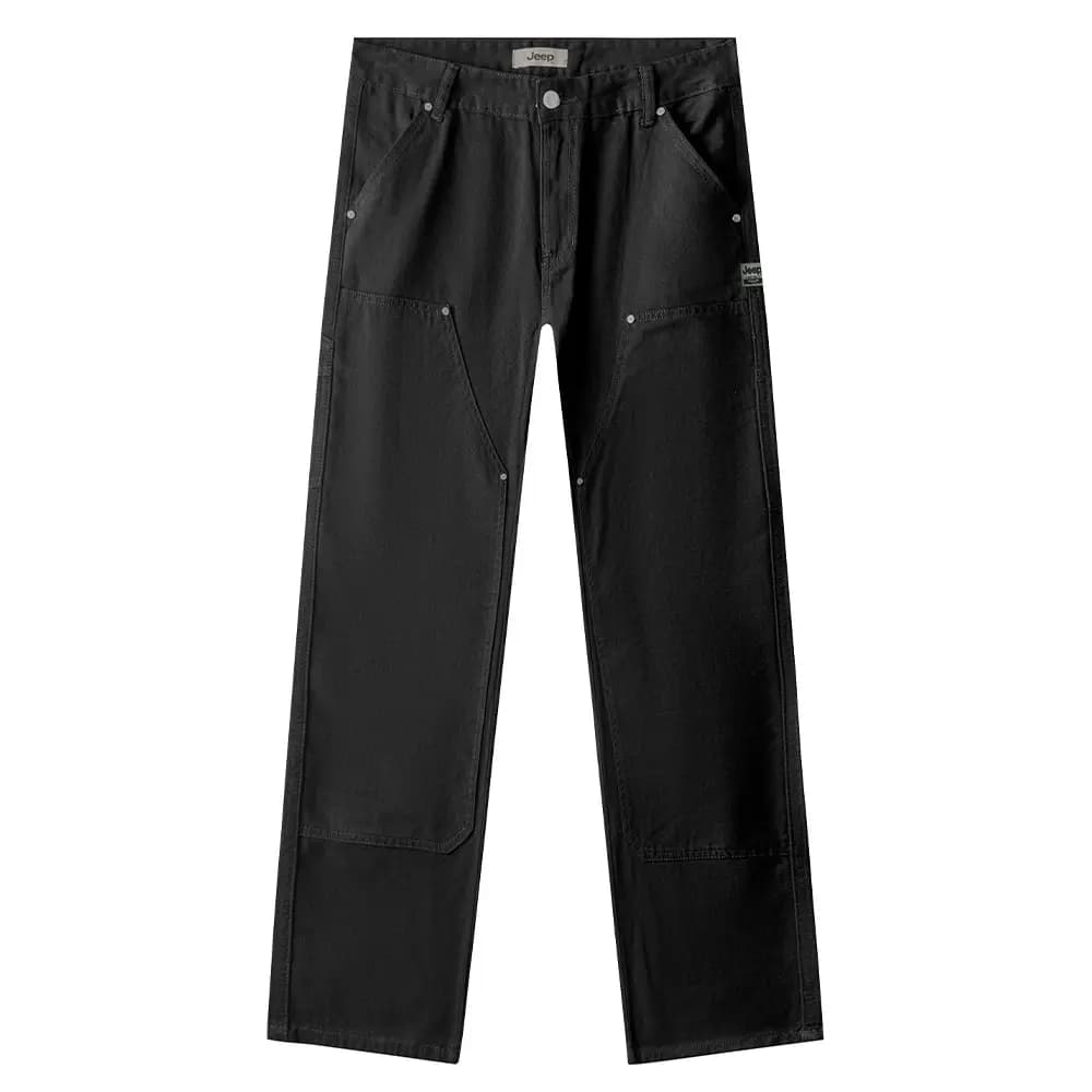 Jeep American Retro Vibe Amekaji Patchwork High-Street Versatile Fashion Fleece Optional Simple Drawstring Elastic Casual Logger Pants Streetwear Loose Straight-Leg Denim Work Pants Unisex 15