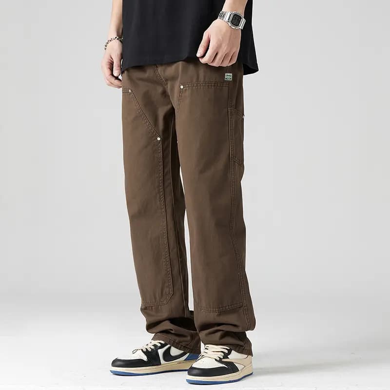 Jeep American Retro Vibe Amekaji Patchwork High-Street Versatile Fashion Fleece Optional Simple Drawstring Elastic Casual Logger Pants Streetwear Loose Straight-Leg Denim Work Pants Unisex 11