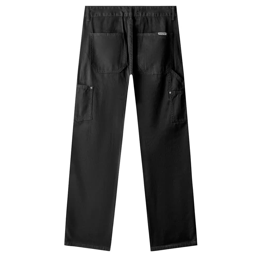 Jeep American Retro Vibe Amekaji Patchwork High-Street Versatile Fashion Fleece Optional Simple Drawstring Elastic Casual Logger Pants Streetwear Loose Straight-Leg Denim Work Pants Unisex 16