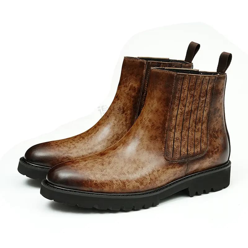ASTON M.JAZZ Genuine Leather Round Toe British Platform Chelsea Boots Men's 3