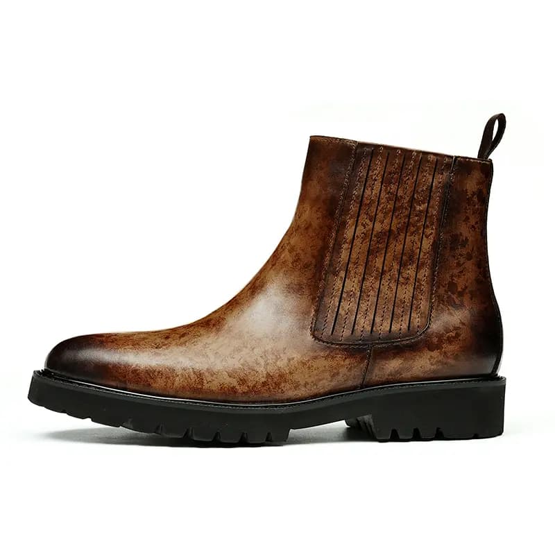 ASTON M.JAZZ Genuine Leather Round Toe British Platform Chelsea Boots Men's