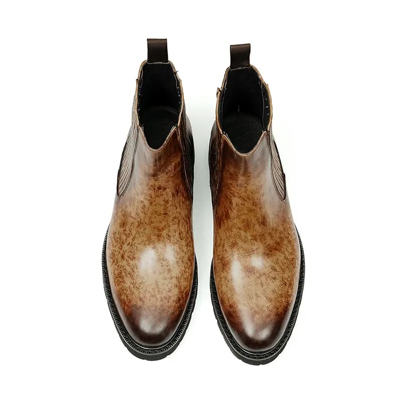 ASTON M.JAZZ Genuine Leather Round Toe British Platform Chelsea Boots Men's 4