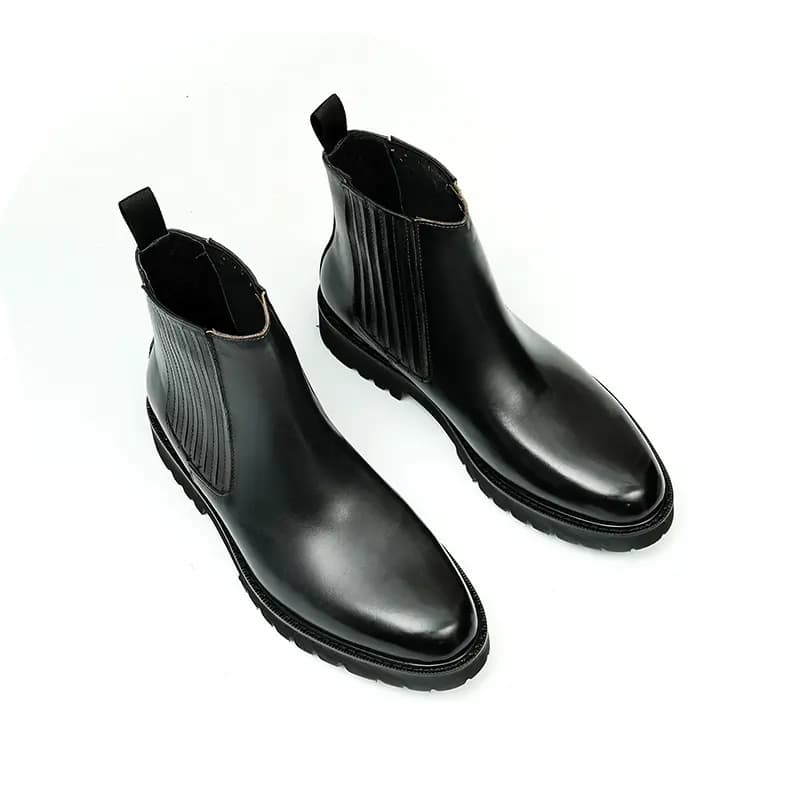 ASTON M.JAZZ Genuine Leather Round Toe British Platform Chelsea Boots Men's 12