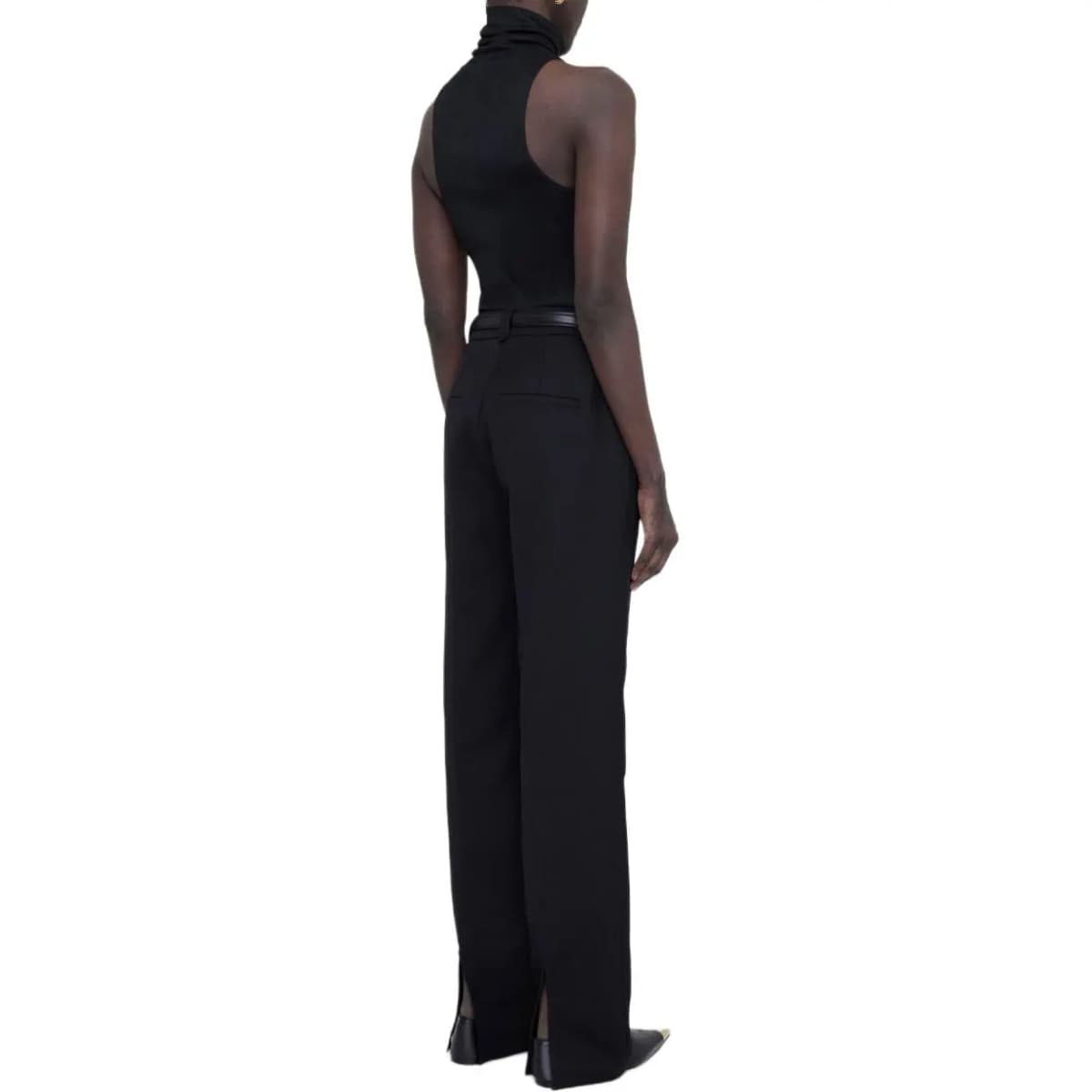 Anine Bing Solid Color Wide-Leg Pleated Zip Trousers Women's Black 3