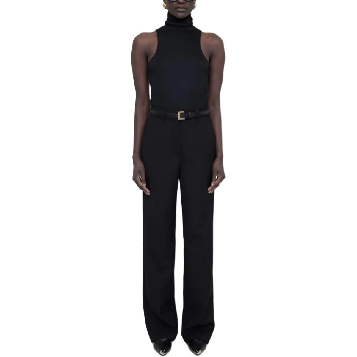 Anine Bing Solid Color Wide-Leg Pleated Zip Trousers Women's Black 2