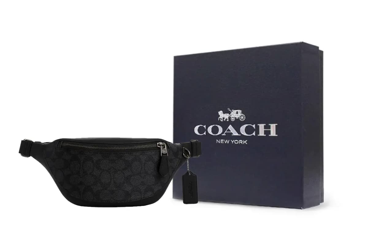 COACH Warren Coated Canvas With Leather Fanny Pack Mini Men's Charcoal & Black 6