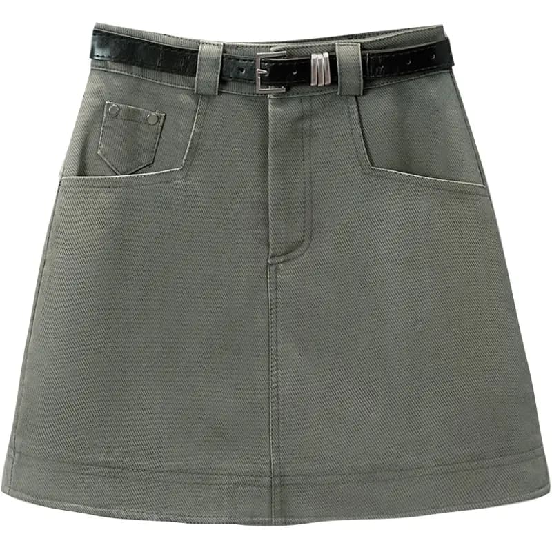 Tachi Korean Style Simple Elegant High-Waist Comfortable Casual Skirt Women's Grey Green