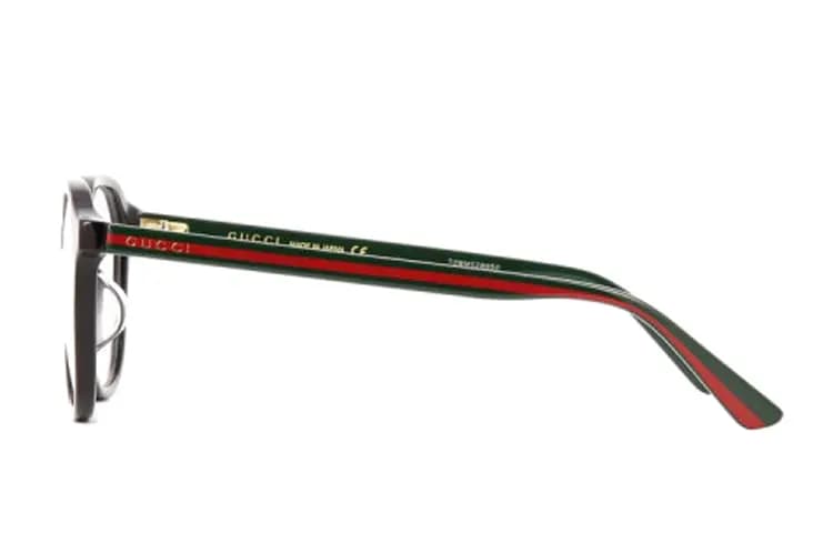 [Prescription Available] GUCCI Red and Green Stripe Temple Acetate Frame Square Optical Glasses Unisex 3