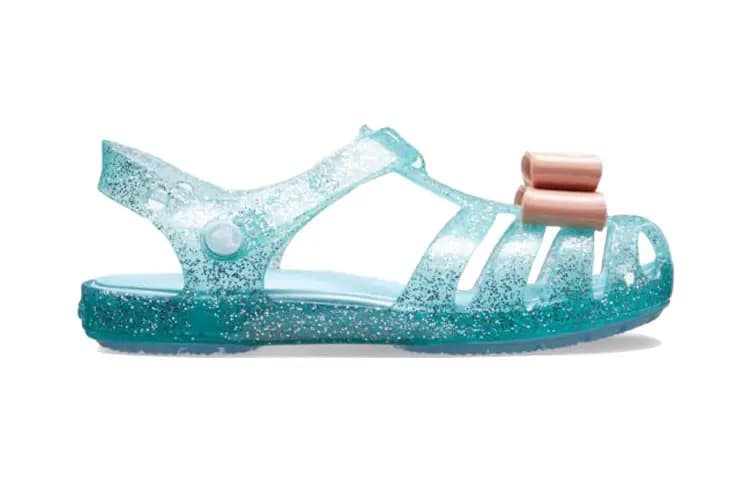 Kids Crocs Isabella Bow Hook-and-Loop Casual Shiny Clog Sandals Ice Blue 2