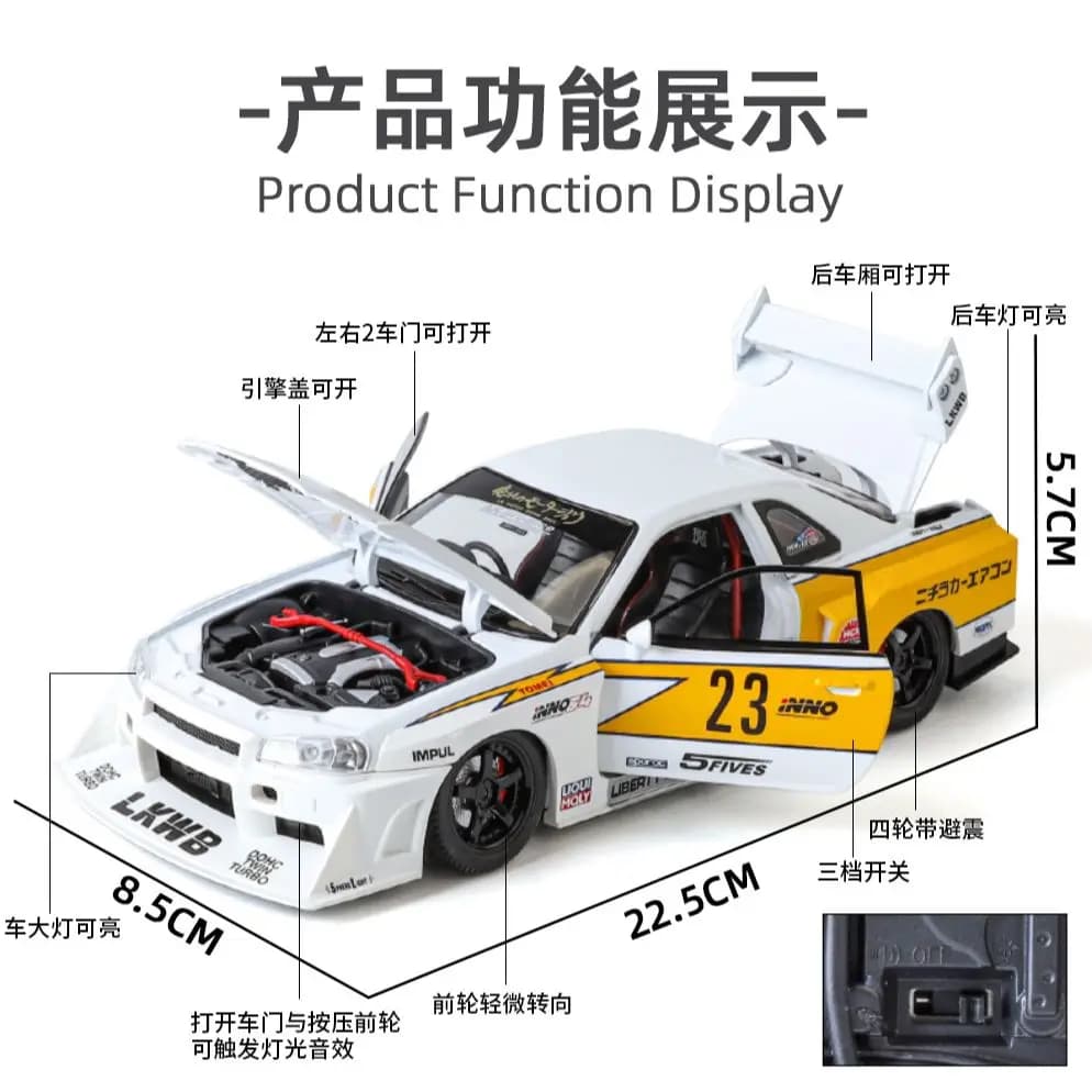 TY MODELS Nissan Skyline GTR S15 1:24 Metal Avtomobil Modeli 3