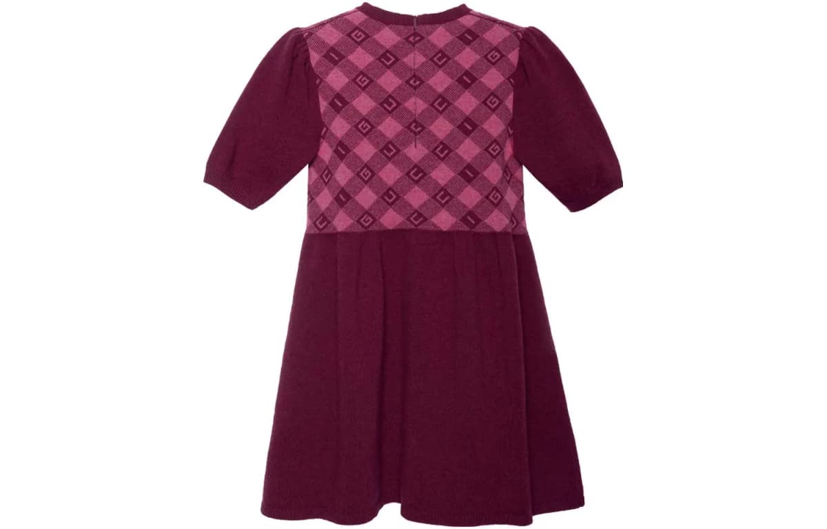 GUCCI Kids Knitted Bow Jacquard Letter Fit-and-Flare Dress Summer Kids' Red 2