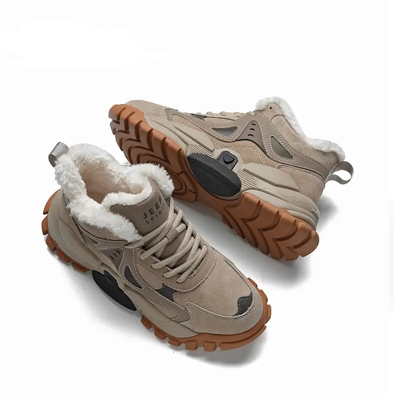 JEEP SPIRIT Fleece-Lined Thickened High-Top Thick Sole Fashion Casual Trend Winter Big Cotton Shoes Mid-Top Snow Boots Men's 6