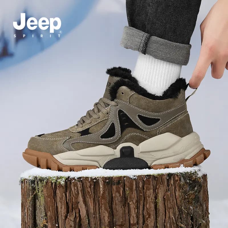 JEEP SPIRIT Fleece-Lined Thickened High-Top Thick Sole Fashion Casual Trend Winter Big Cotton Shoes Mid-Top Snow Boots Men's 15