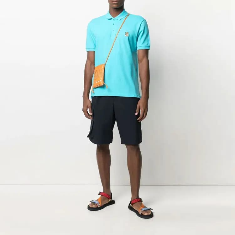 MOSCHINO SS21 Bear Print Kişi Polo Köynəyi Mavi 2