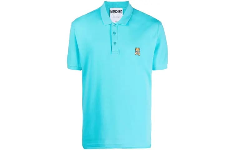 MOSCHINO SS21 Bear Print Kişi Polo Köynəyi Mavi