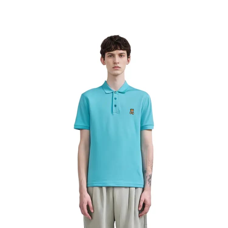 MOSCHINO SS21 Bear Print Kişi Polo Köynəyi Mavi 5