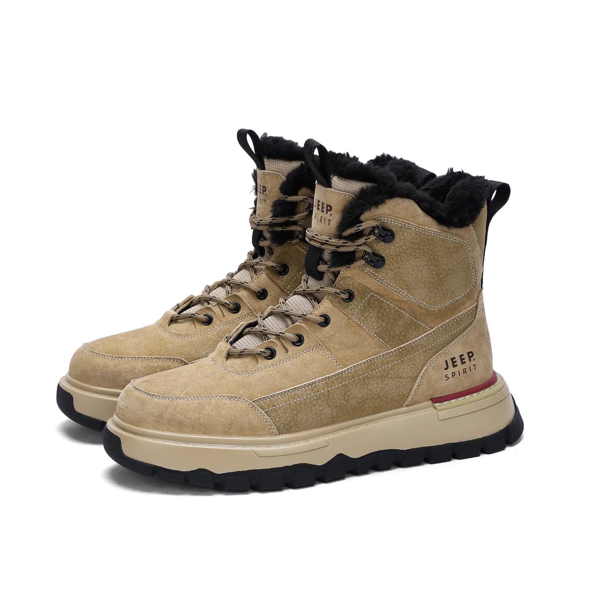 JEEP SPIRIT Warm Waterproof Wear-Resistant Height Increasing Retro Maillard Genuine Leather Plush Thick Outdoor Sport Cold Weather Ski Fashion Personality Platform High Top Snow Boots Unisex Brown 4