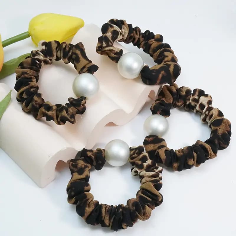 Verena Reine Rich Pearl Leopard Print Hair Tie Fashion Personality Daily Versatile Hair-Friendly Fabric Hair Band Women's 5