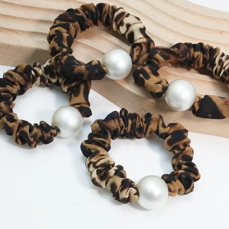 Verena Reine Rich Pearl Leopard Print Hair Tie Fashion Personality Daily Versatile Hair-Friendly Fabric Hair Band Women's 4