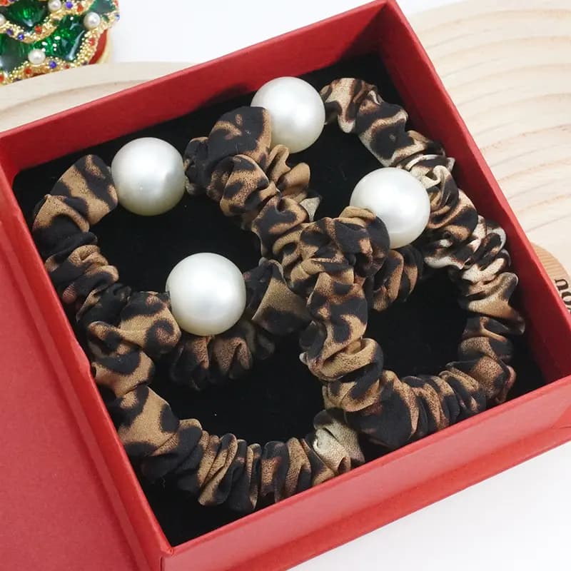 Verena Reine Rich Pearl Leopard Print Hair Tie Fashion Personality Daily Versatile Hair-Friendly Fabric Hair Band Women's 6