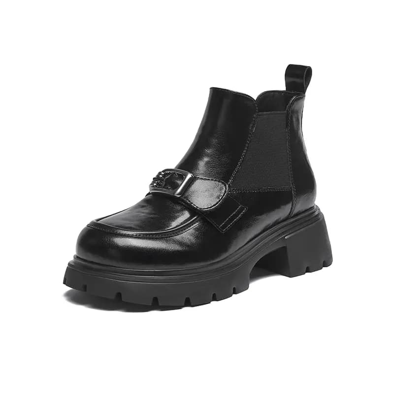 JOSINY Boots Women Winter Fashion Trendy Fleece-Lined Versatile British Style Simple Comfortable Height-Increasing Warm Casual Lightweight Short Chelsea Boots 5cm Women's 12