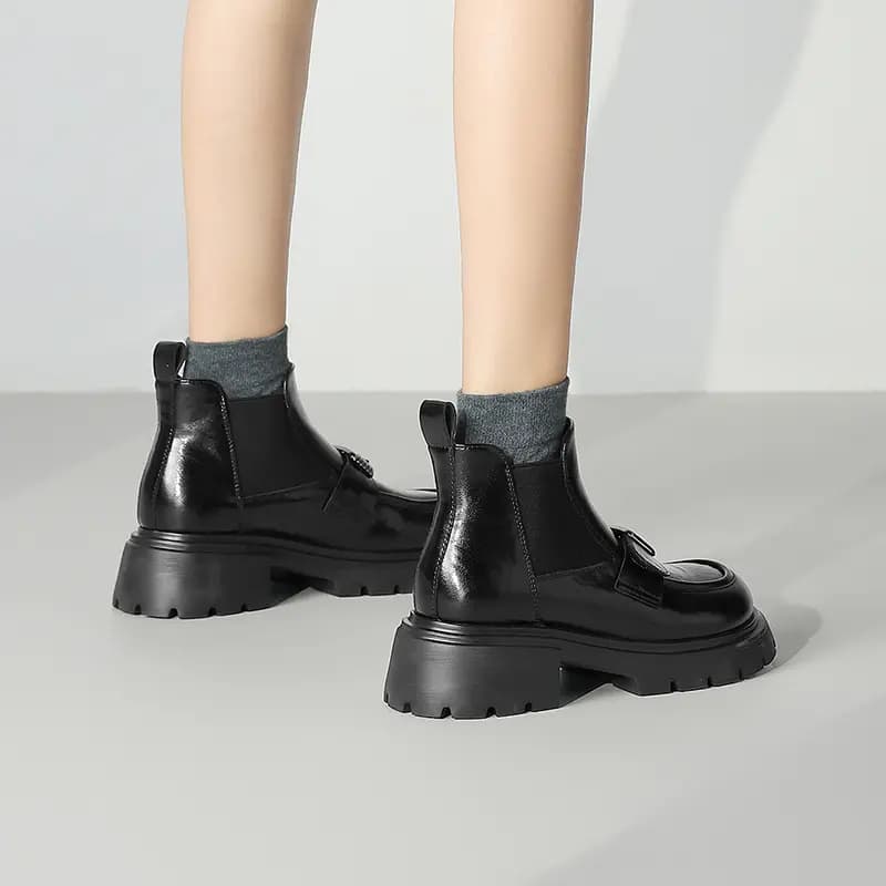 JOSINY Boots Women Winter Fashion Trendy Fleece-Lined Versatile British Style Simple Comfortable Height-Increasing Warm Casual Lightweight Short Chelsea Boots 5cm Women's 15