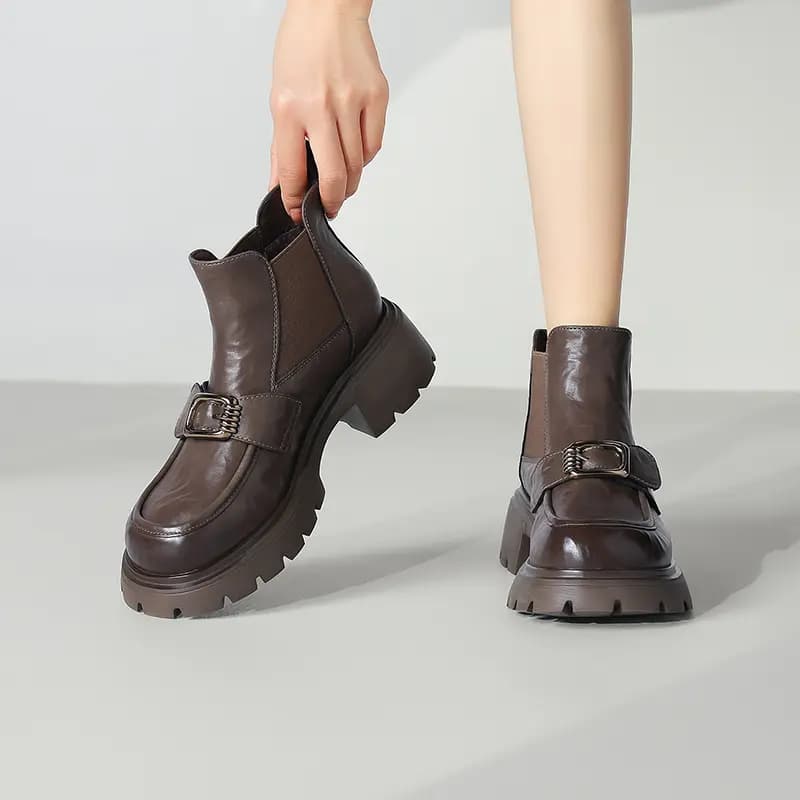 JOSINY Boots Women Winter Fashion Trendy Fleece-Lined Versatile British Style Simple Comfortable Height-Increasing Warm Casual Lightweight Short Chelsea Boots 5cm Women's 9