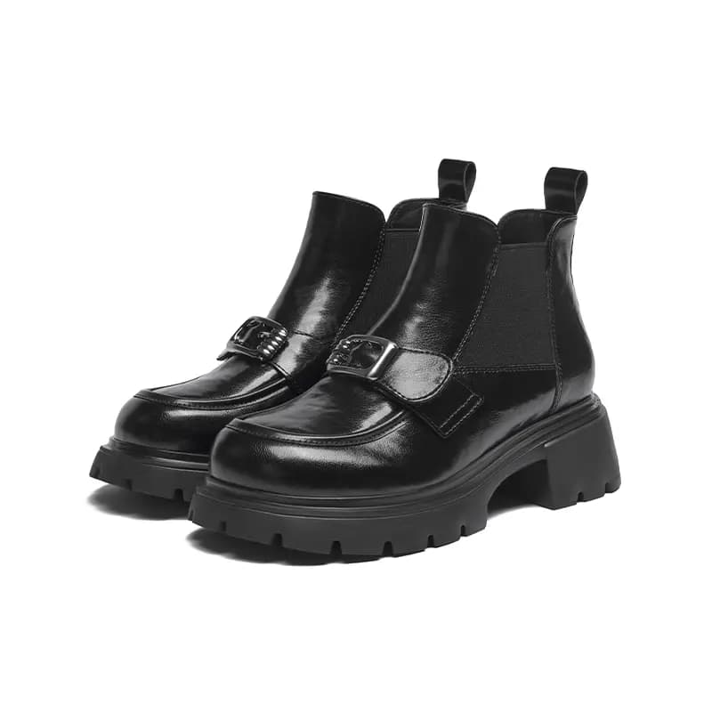 JOSINY Boots Women Winter Fashion Trendy Fleece-Lined Versatile British Style Simple Comfortable Height-Increasing Warm Casual Lightweight Short Chelsea Boots 5cm Women's 3