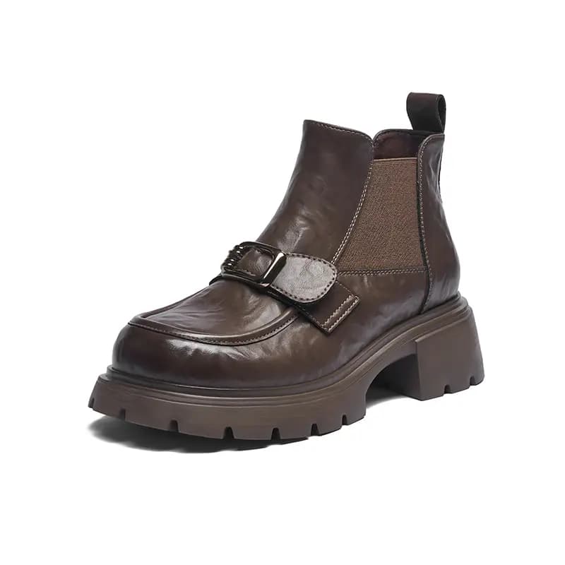 JOSINY Boots Women Winter Fashion Trendy Fleece-Lined Versatile British Style Simple Comfortable Height-Increasing Warm Casual Lightweight Short Chelsea Boots 5cm Women's 7