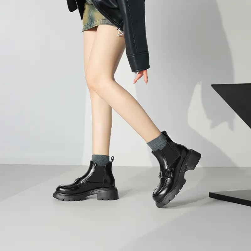 JOSINY Boots Women Winter Fashion Trendy Fleece-Lined Versatile British Style Simple Comfortable Height-Increasing Warm Casual Lightweight Short Chelsea Boots 5cm Women's 14