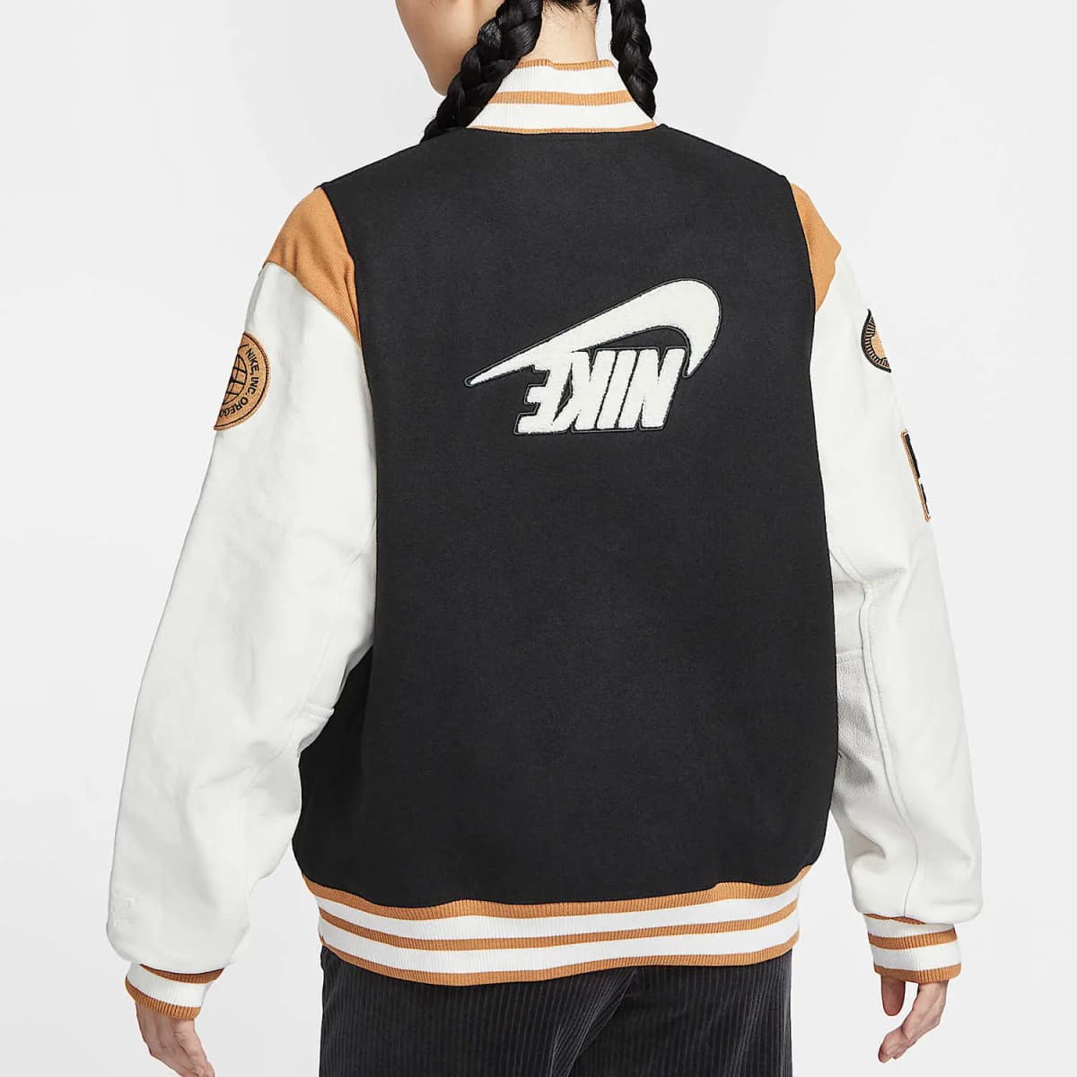 Nike Letter Color Block Casual Comfortable Sports Long Sleeve Baseball Jacket Women's Black 5