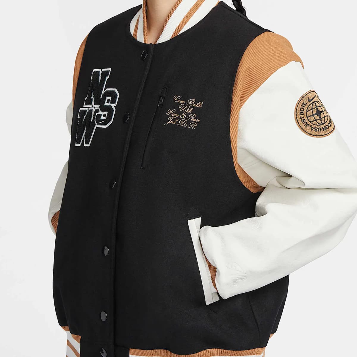 Nike Letter Color Block Casual Comfortable Sports Long Sleeve Baseball Jacket Women's Black 4