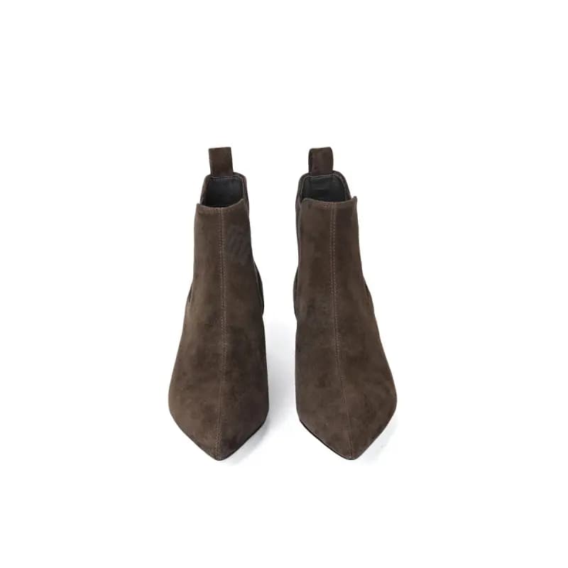 ELLE French Elegant Retro Pointed Toe Chunky Heel Stretch Comfort Versatile Short-Cut Chelsea Boots 5cm Women's 3