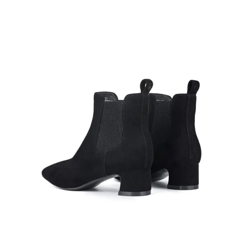 ELLE French Elegant Retro Pointed Toe Chunky Heel Stretch Comfort Versatile Short-Cut Chelsea Boots 5cm Women's 12