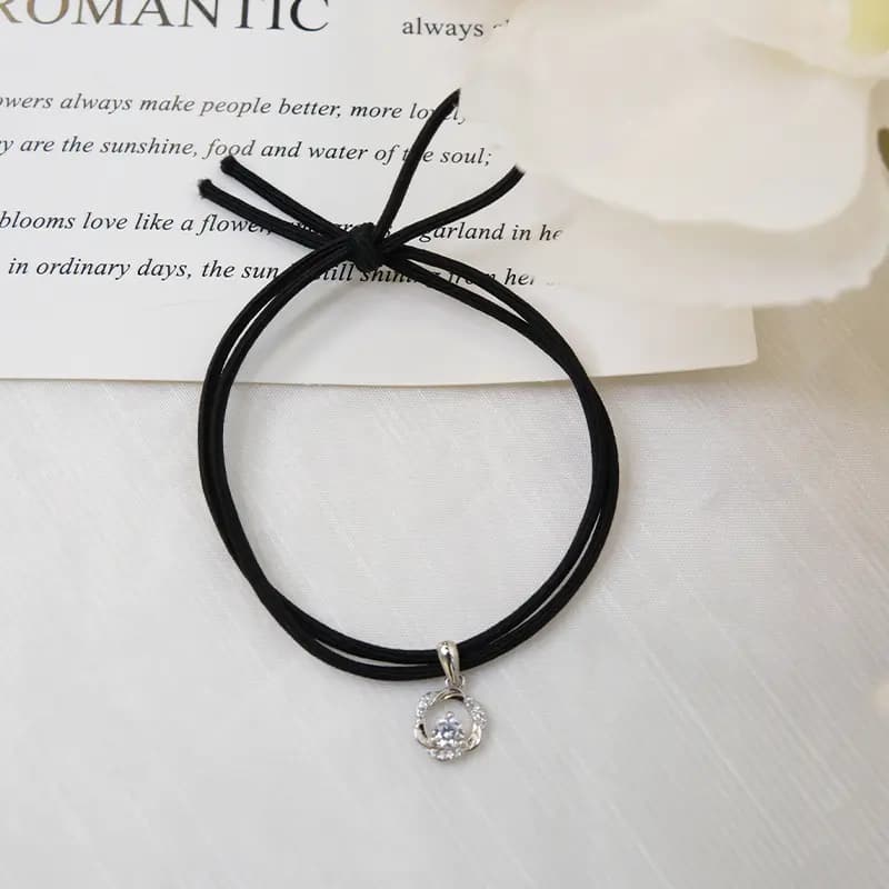 CHIMERA Forest Style Light Luxury Niche Design Sense Mobius Ring Flash Diamond Pendant Elastic Hair Tie Artistic Elegant Temperament Daily Commute Versatile Hair Tie Bracelet Two-In-One Fabric Elastic Hair Tie Hair Accessory Women's 4