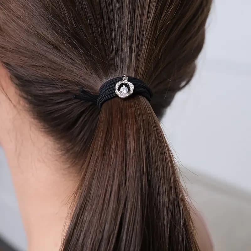 CHIMERA Forest Style Light Luxury Niche Design Sense Mobius Ring Flash Diamond Pendant Elastic Hair Tie Artistic Elegant Temperament Daily Commute Versatile Hair Tie Bracelet Two-In-One Fabric Elastic Hair Tie Hair Accessory Women's 6