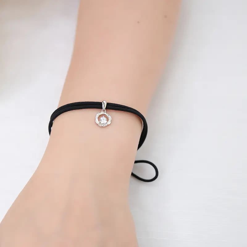 CHIMERA Forest Style Light Luxury Niche Design Sense Mobius Ring Flash Diamond Pendant Elastic Hair Tie Artistic Elegant Temperament Daily Commute Versatile Hair Tie Bracelet Two-In-One Fabric Elastic Hair Tie Hair Accessory Women's 3