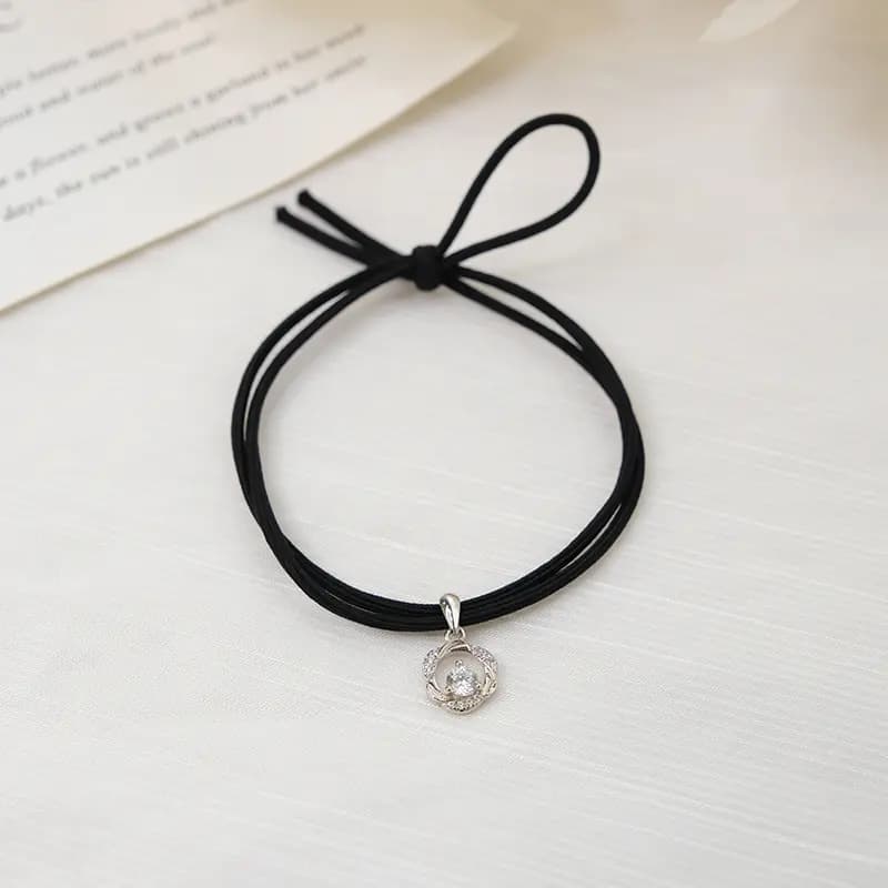CHIMERA Forest Style Light Luxury Niche Design Sense Mobius Ring Flash Diamond Pendant Elastic Hair Tie Artistic Elegant Temperament Daily Commute Versatile Hair Tie Bracelet Two-In-One Fabric Elastic Hair Tie Hair Accessory Women's 2